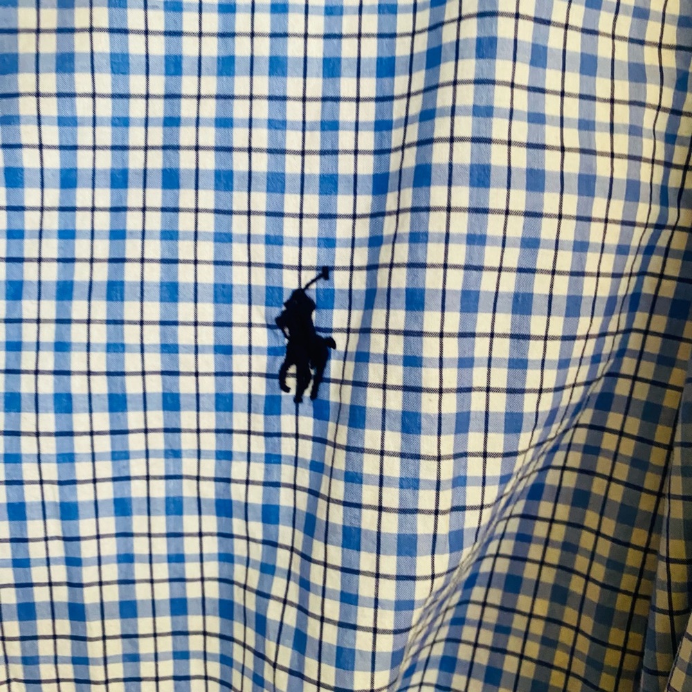 {Ralph Lauren} Blue and White Gingham Button-Up Blouse - Picture 2 of 2